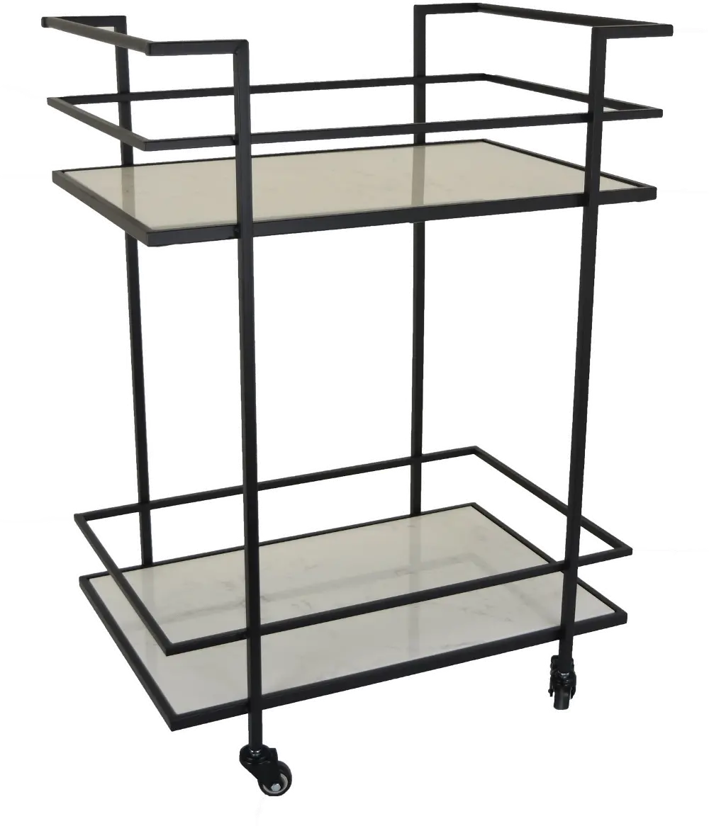 34 Inch Black and White Marble Rolling Cart-1