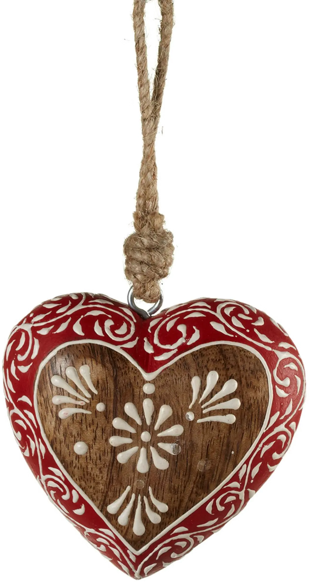 Red and White Wood Flower Heart Ornament-1