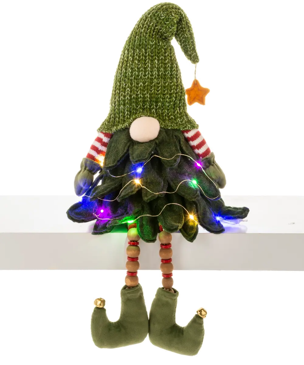 Holiday Green Shelf Sitter Light Up Gnome-1