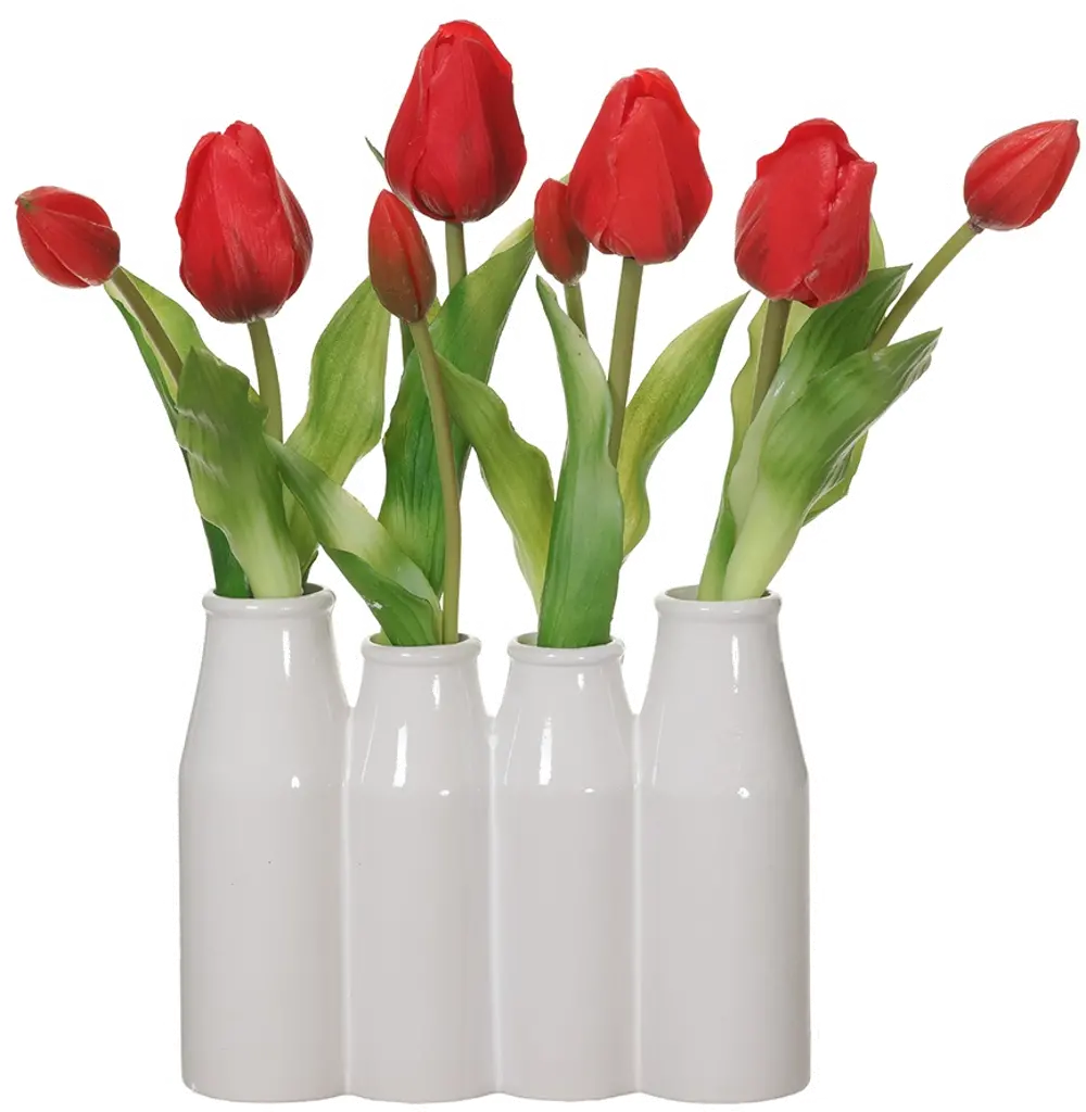 13 Inch Red Tulips In Ceramic Vase-1