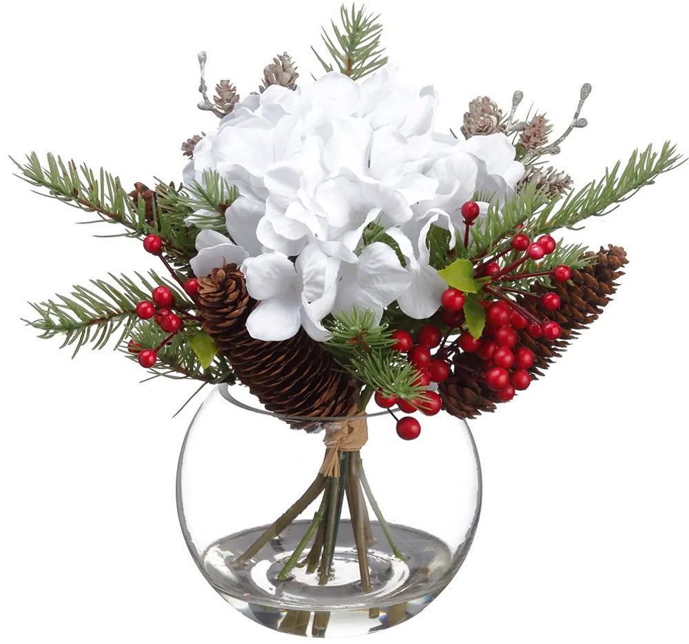 10 Inch Hydrangea, Berry, Cone Glass Vase-1