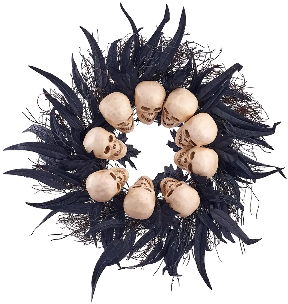 22 Inch Skull Faux Feather Wreath-1