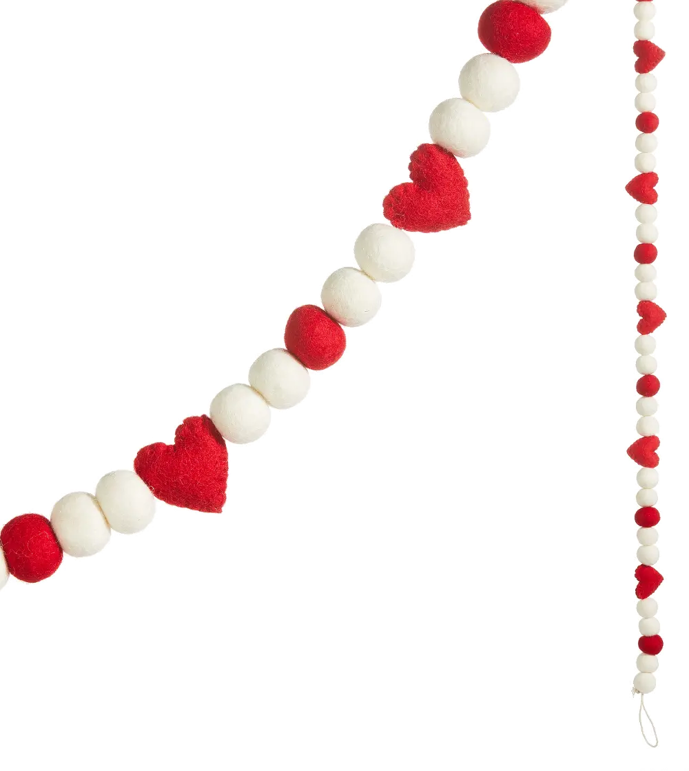 G4371776/HRT-GRLAND Red and White Pom and Heart Felt Garland-1