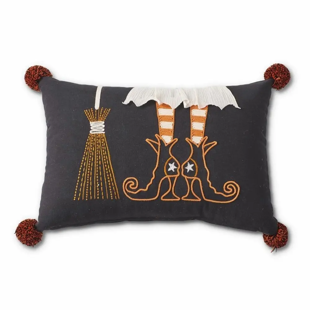 20-Inch Black Witch Boots and Broom Pillow-1
