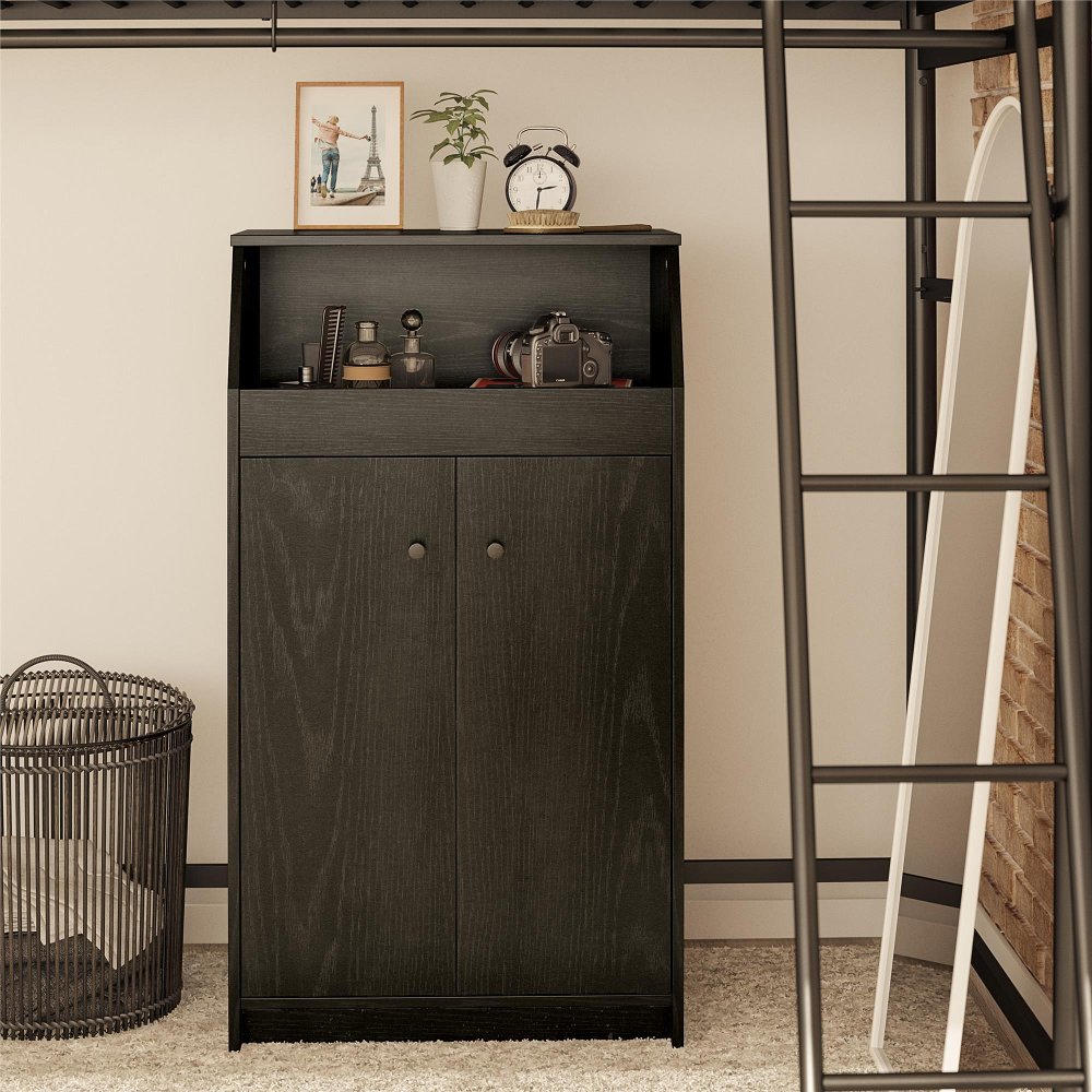 113013639 The Loft Black Oak 2-Door Storage Tower sku 113013639