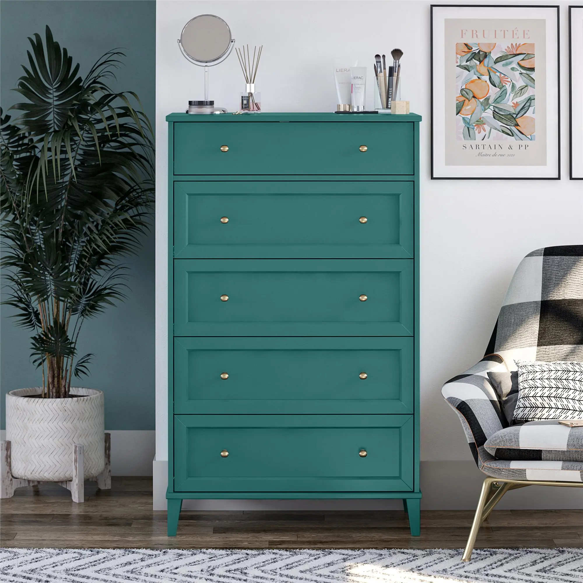 Monticello Emerald Green 5-Drawer Chest of Drawers