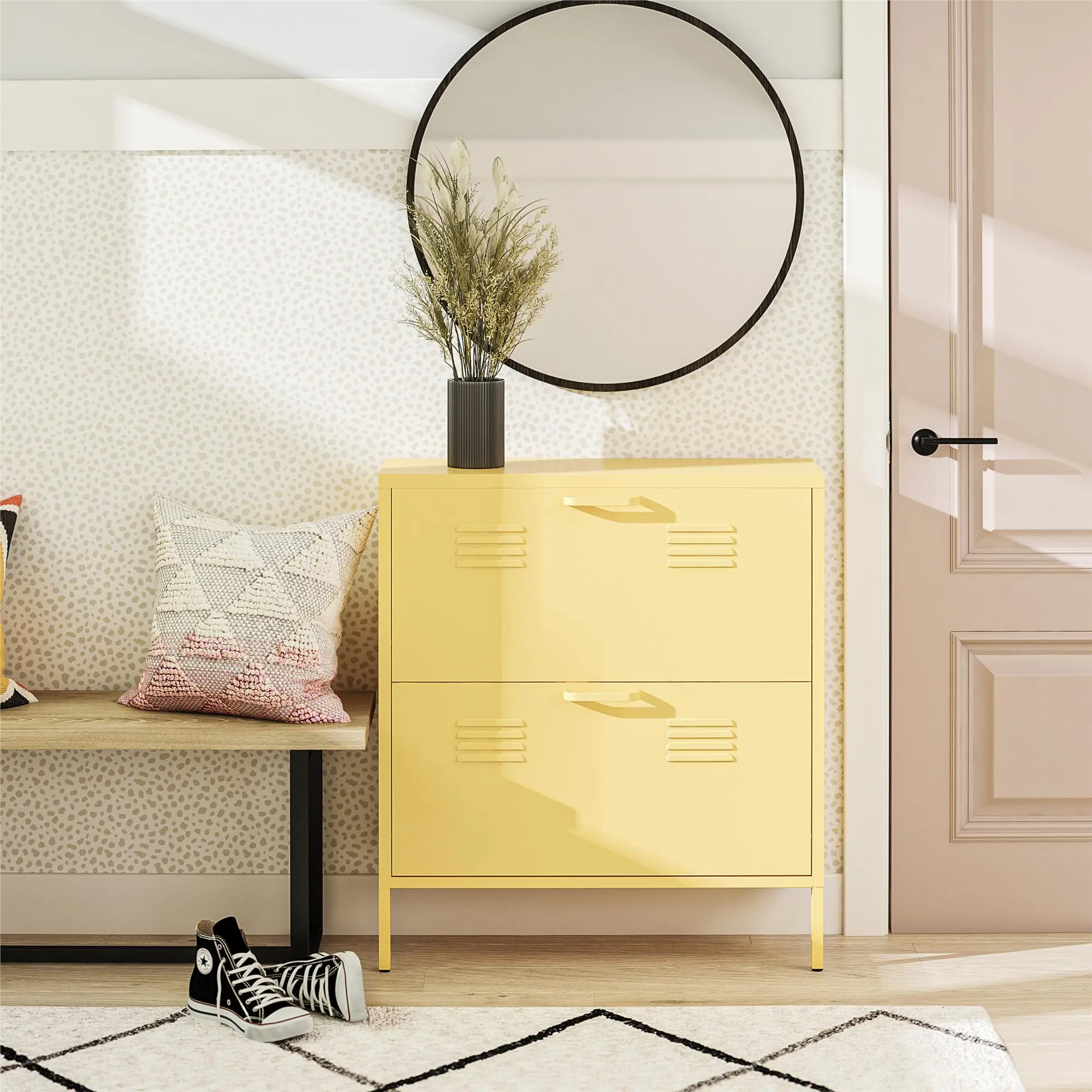 Cache Yellow Locker-Style Shoe Storage Cabinet