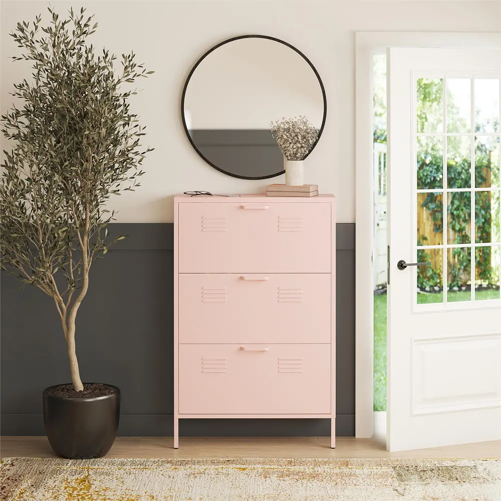 Mission Pale Pink 3-Door Locker-Style Shoe Cabinet-1