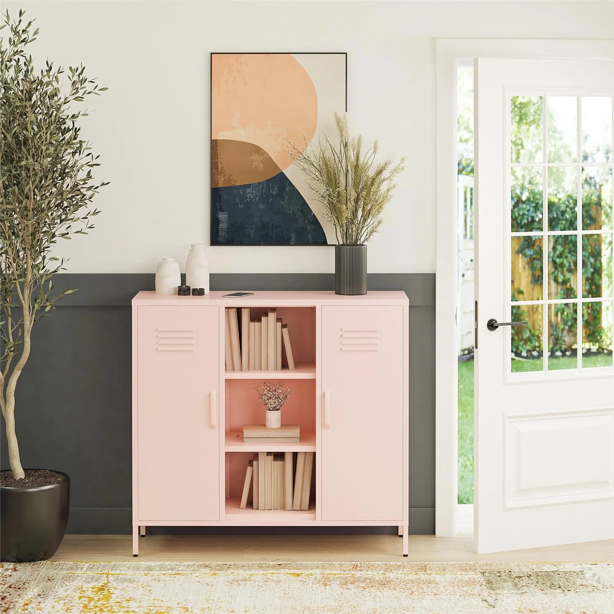 Mission Pale Pink 2-Door Metal Locker Storage Console