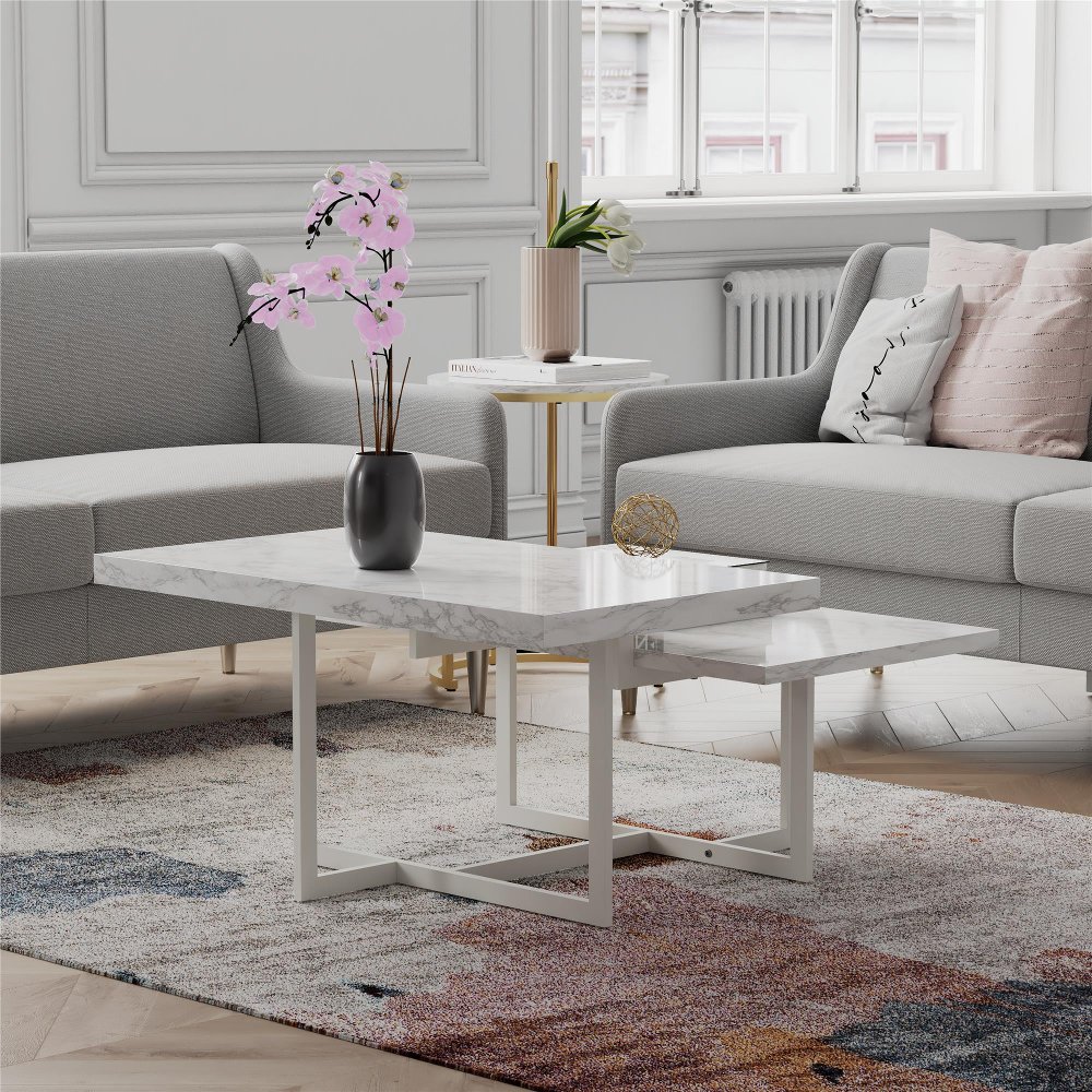 113014147 Brielle Modern White Marble Coffee Table sku 113014147