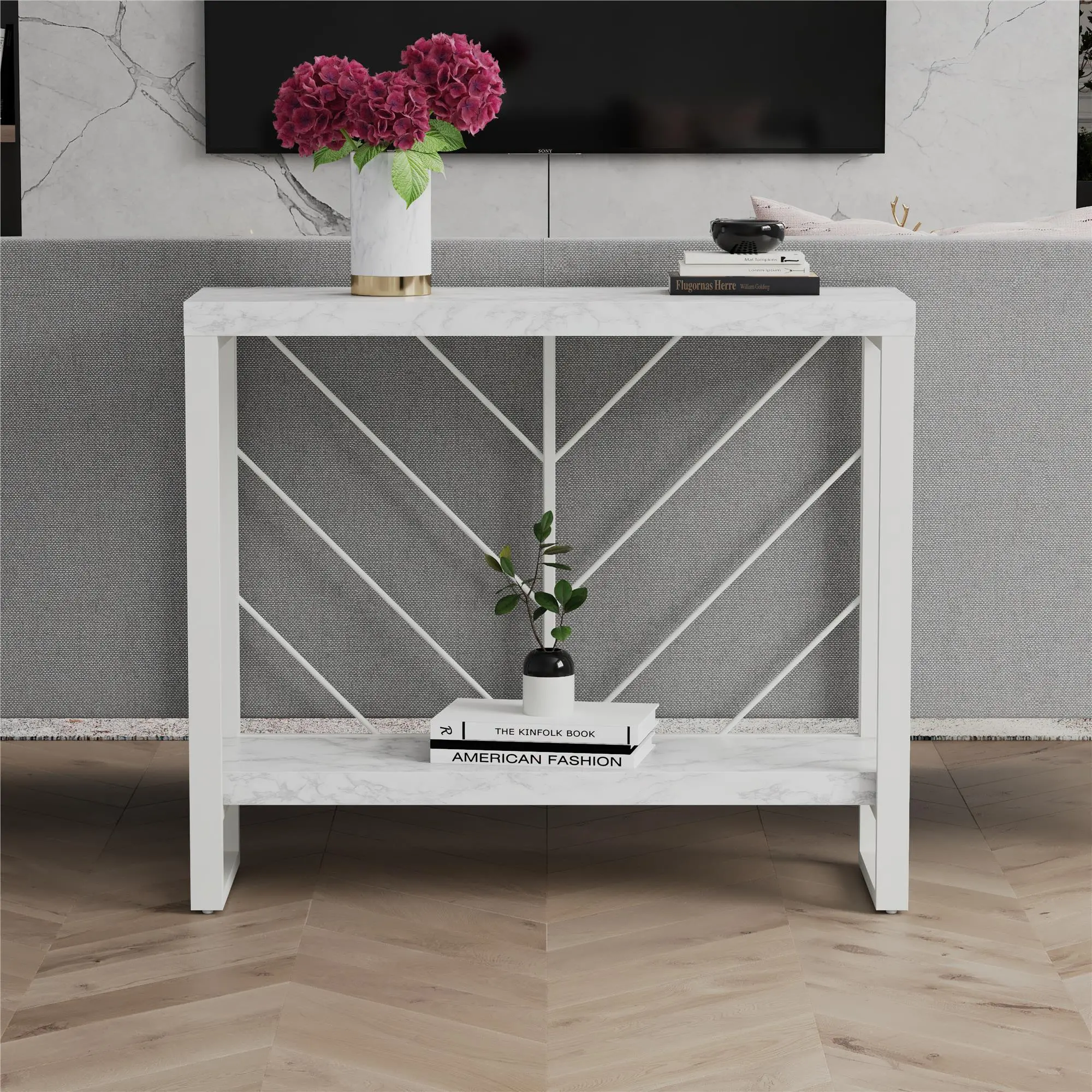 Brielle White Marble Console Table