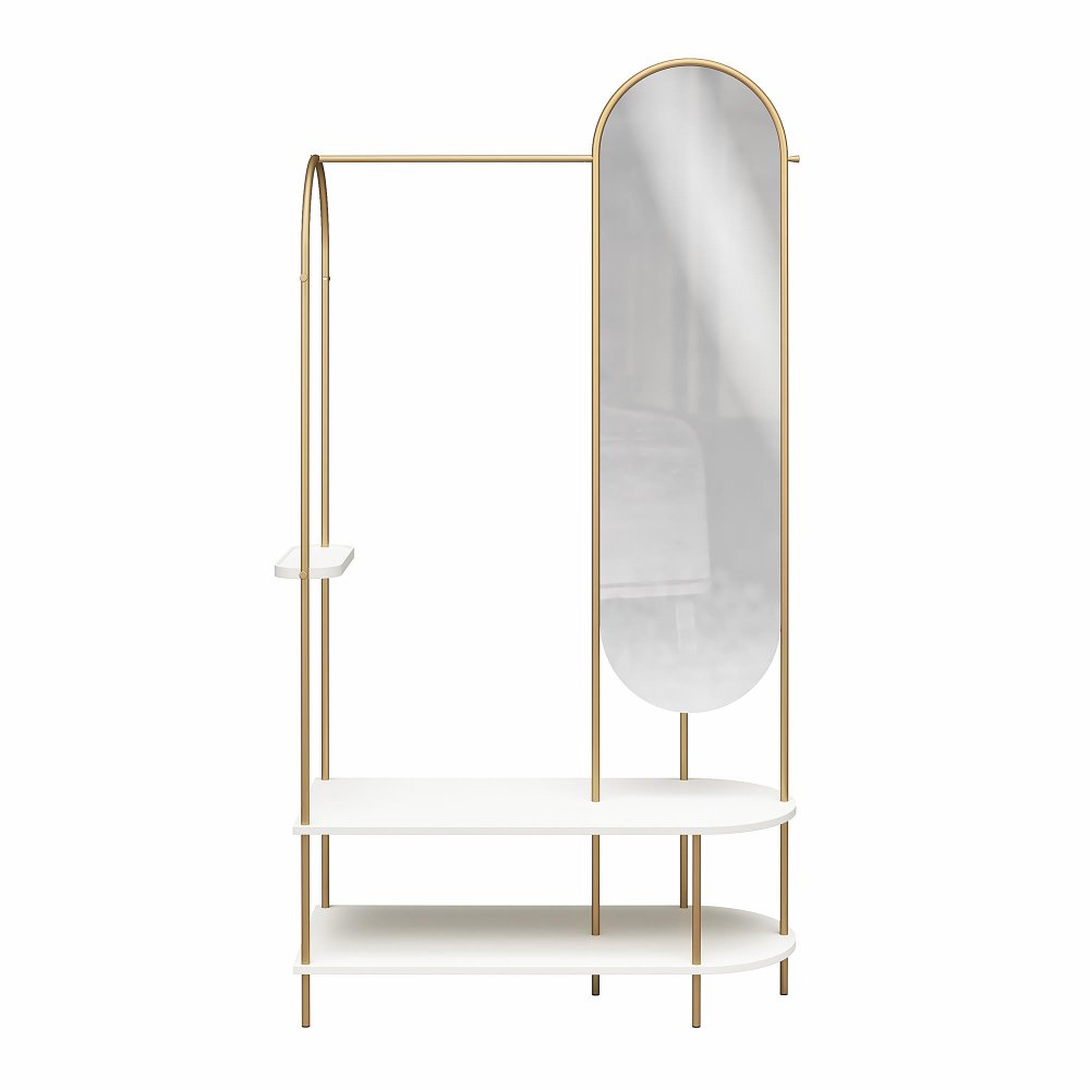 113014236 Anastasia White & Gold Clothing Valet with Mirror sku 113014236