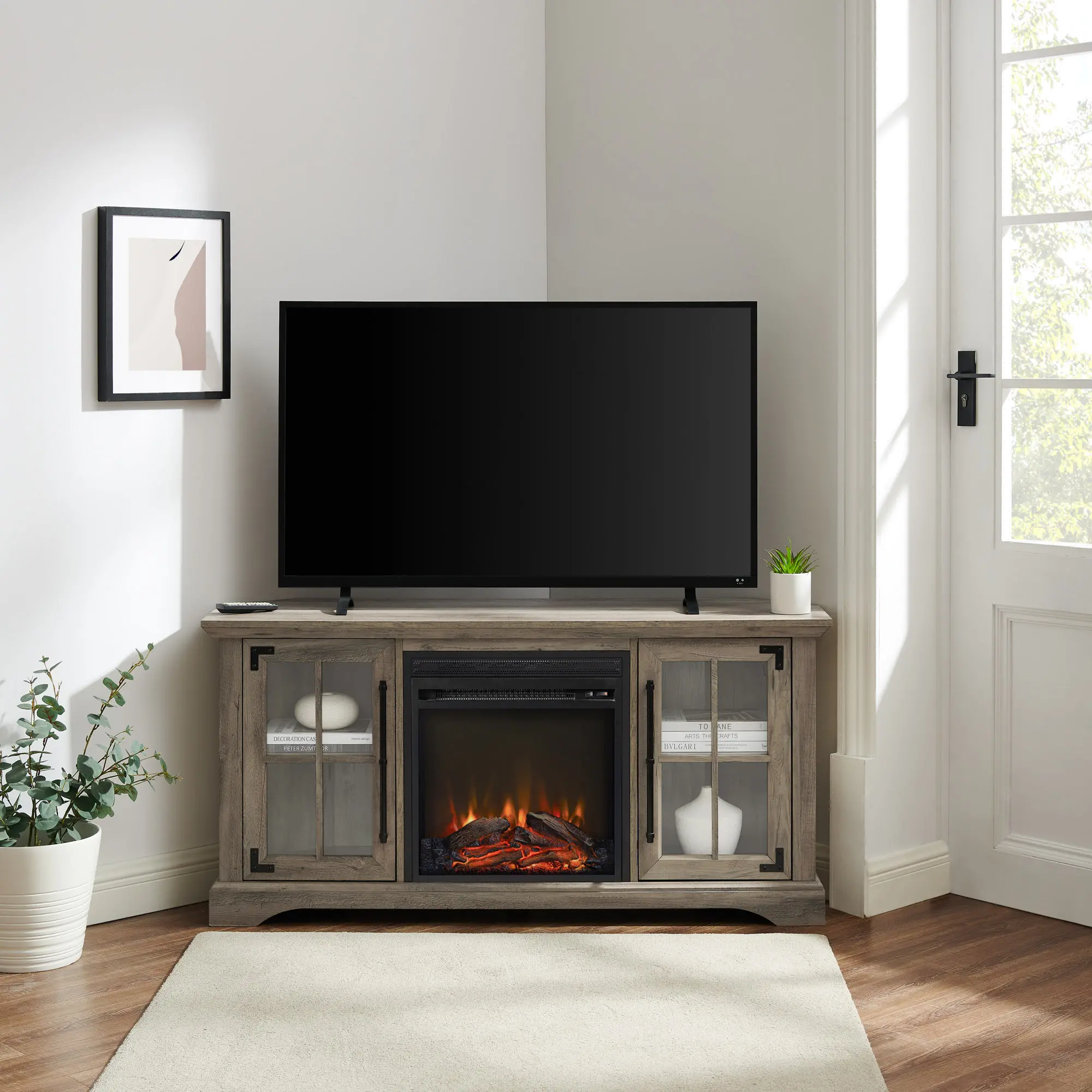 Abigail 54 Gray Wash Corner Fireplace TV Stand