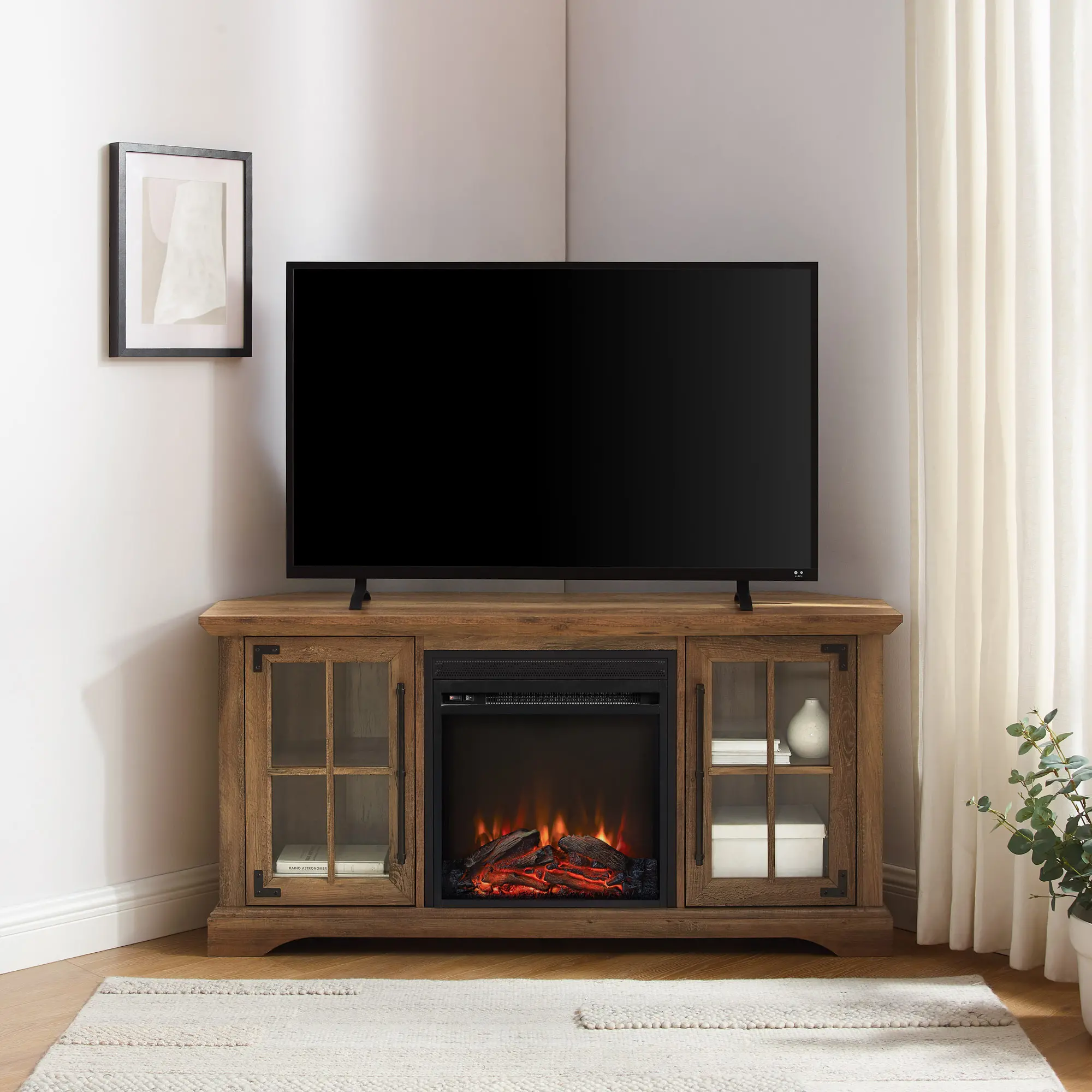 Abigail 54 Rustic Oak Corner Fireplace TV Stand