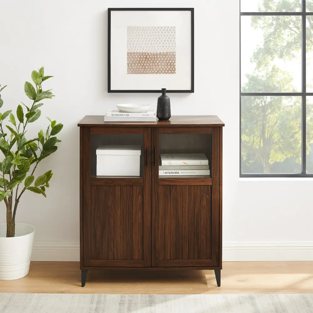 BBO32ABDW Babbett Glass Door Dark Walnut Accent Cabinet-1