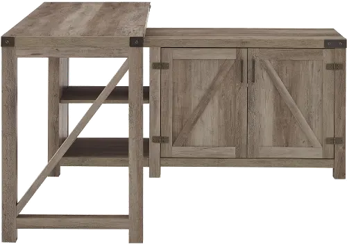 Barn Door Farmhouse Gray L-Shape Desk