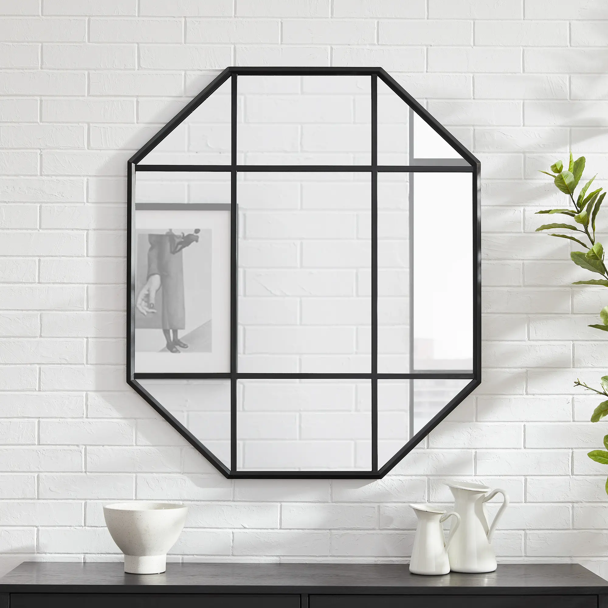 Black Metal Windowpane Wall Mirror