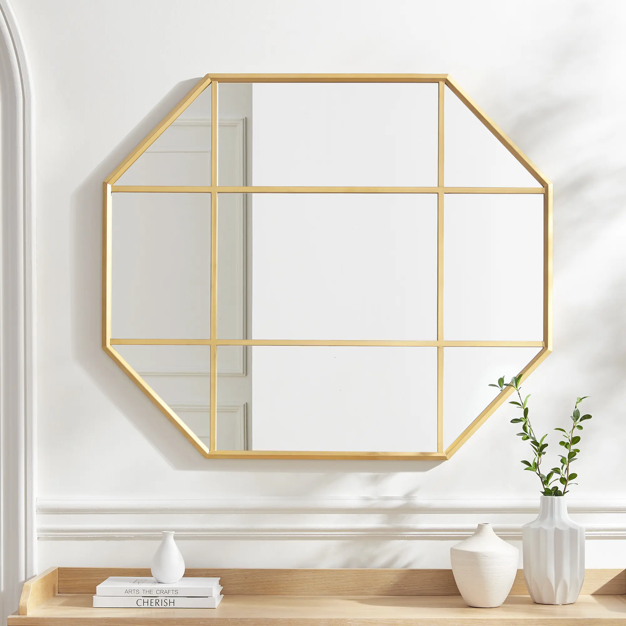 Gold Metal Windowpane Wall Mirror