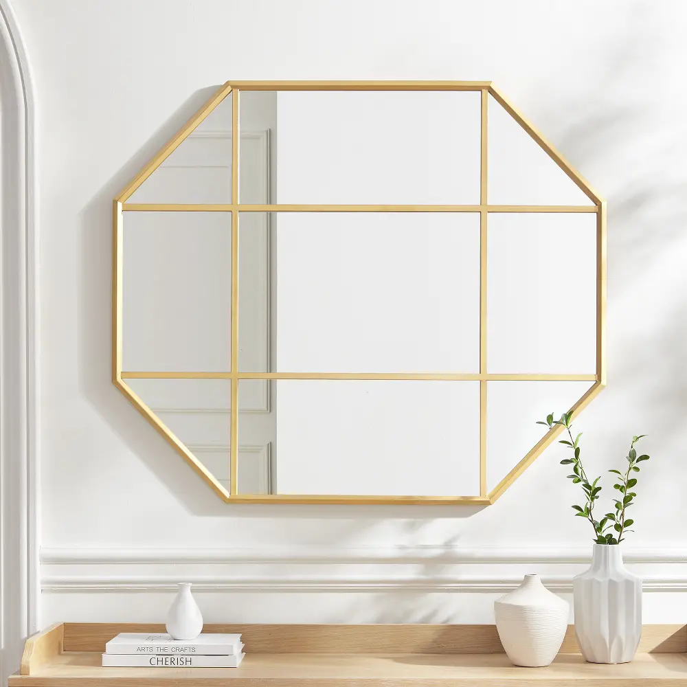 BLWM36GD Gold Metal Windowpane Wall Mirror-1