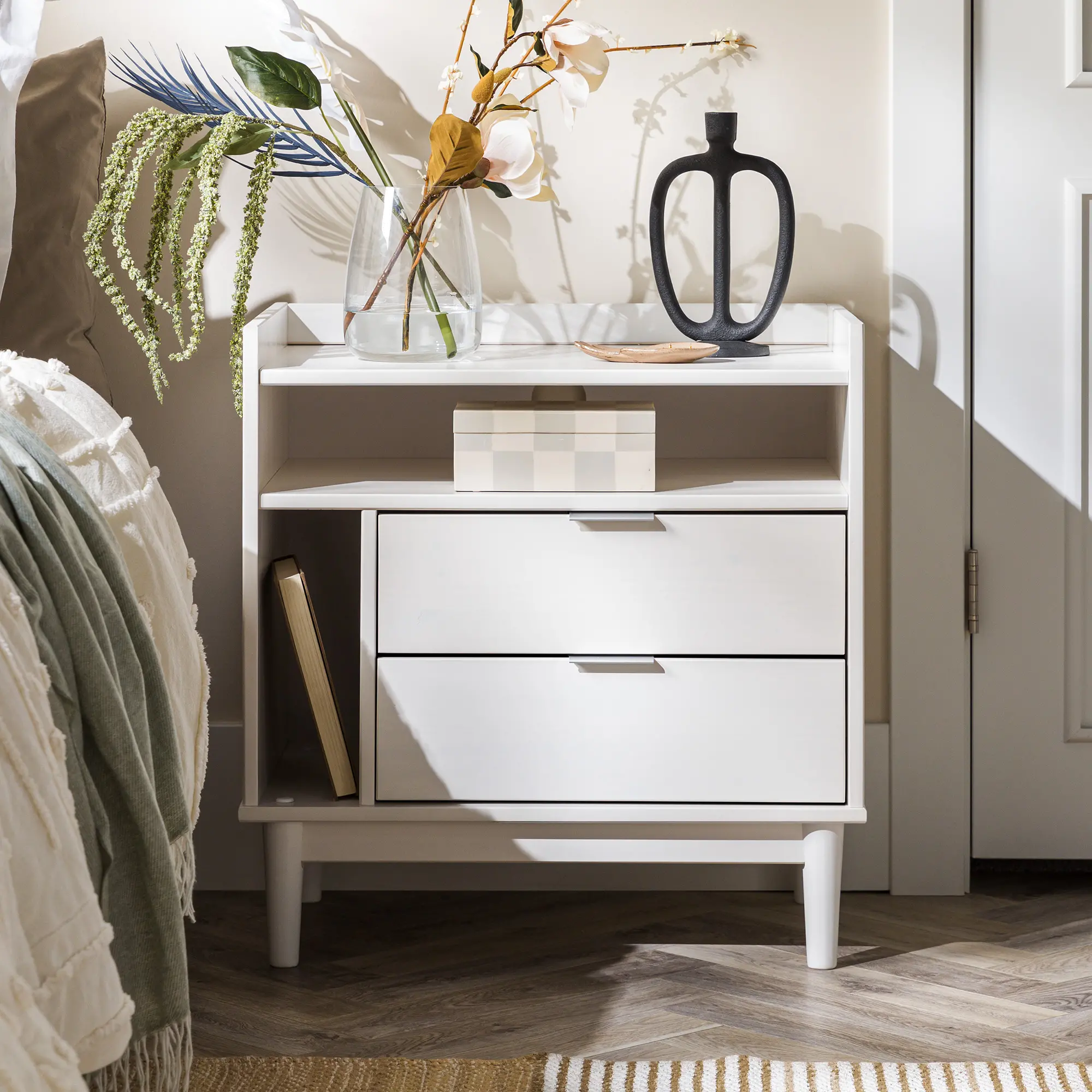 BR2DRLEENSWH Lee White Mid Century Nightstand sku BR2DRLEENSWH