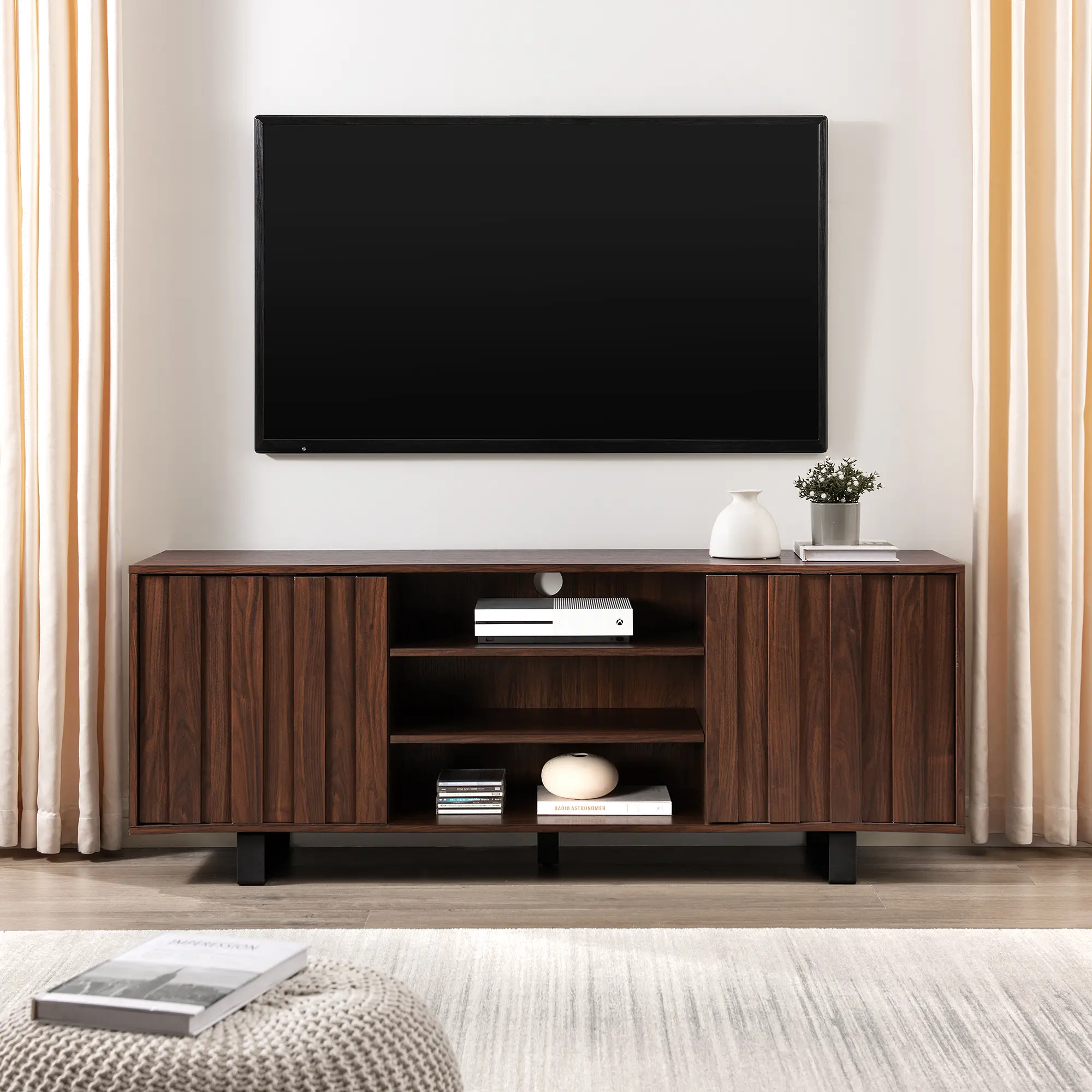 Girona 60 Dark Walnut TV Stand with Paneled Doors