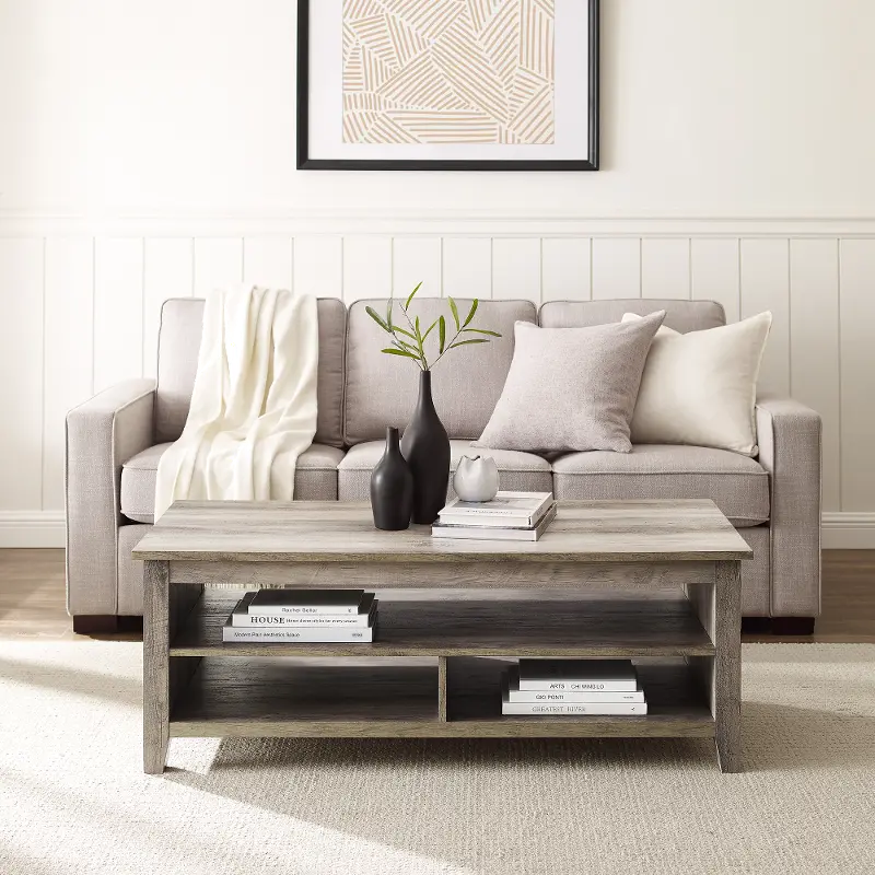 Groove Gray Wash Coffee Table with Shelf | RC Willey
