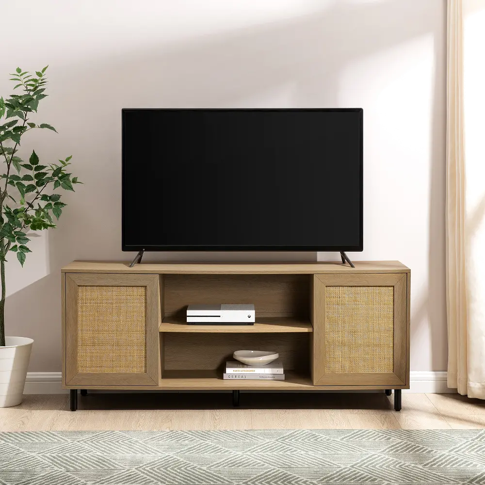 JLLM2FCO Jillian Coastal Oak Rattan-Door 58  TV Stand-1