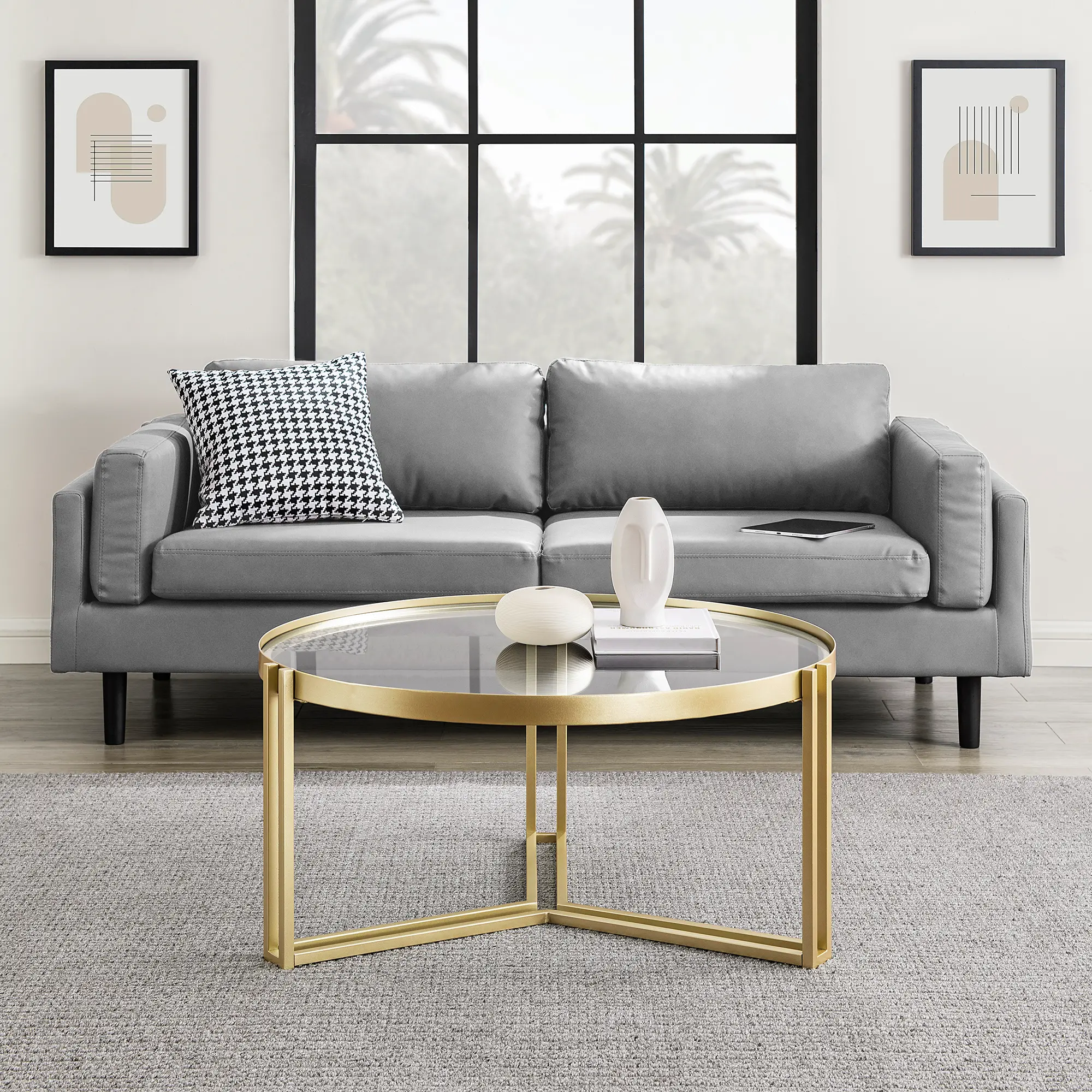 Kendall Glam Gold Metal and Glass Coffee Table