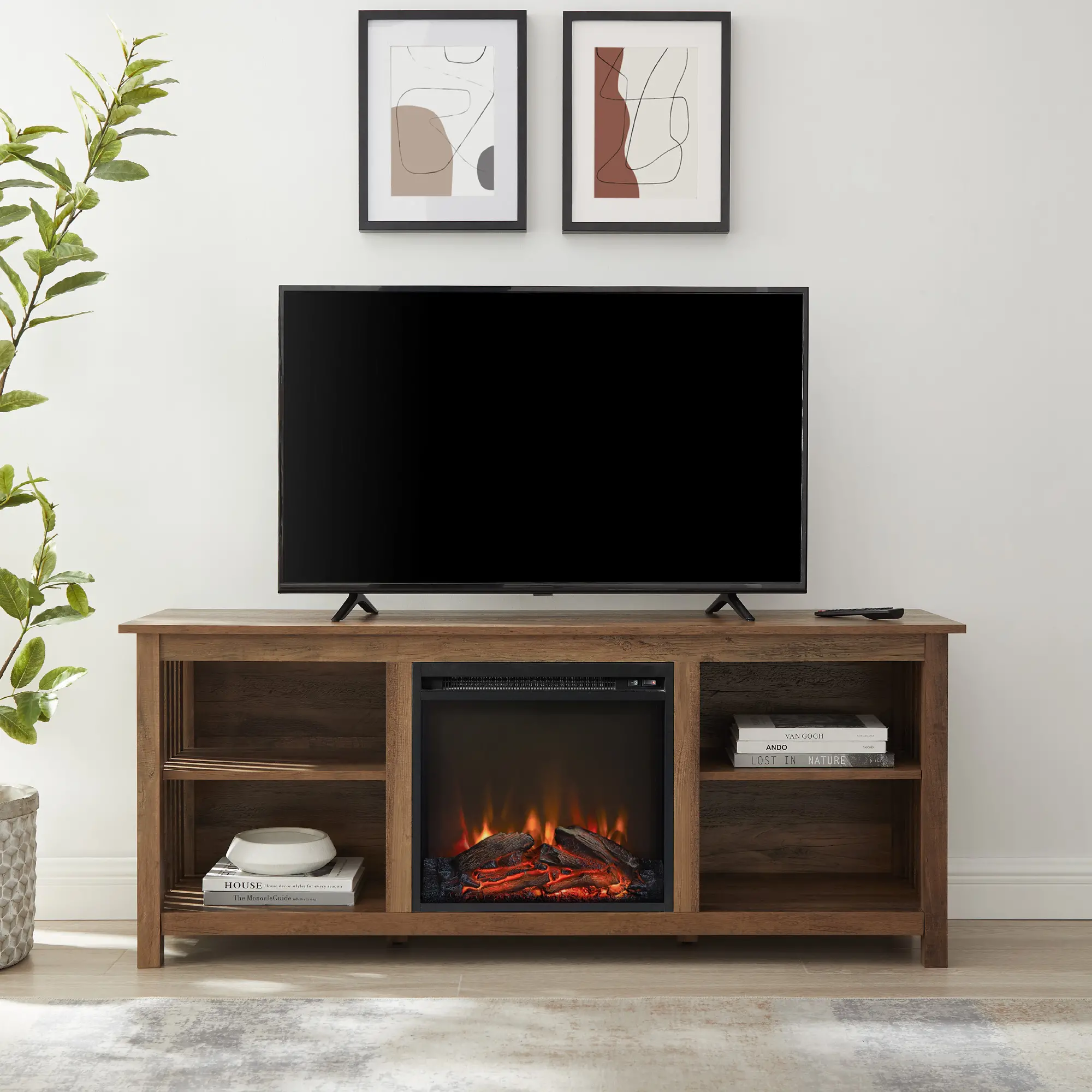 Mission Rustic Oak 58 Fireplace TV Stand