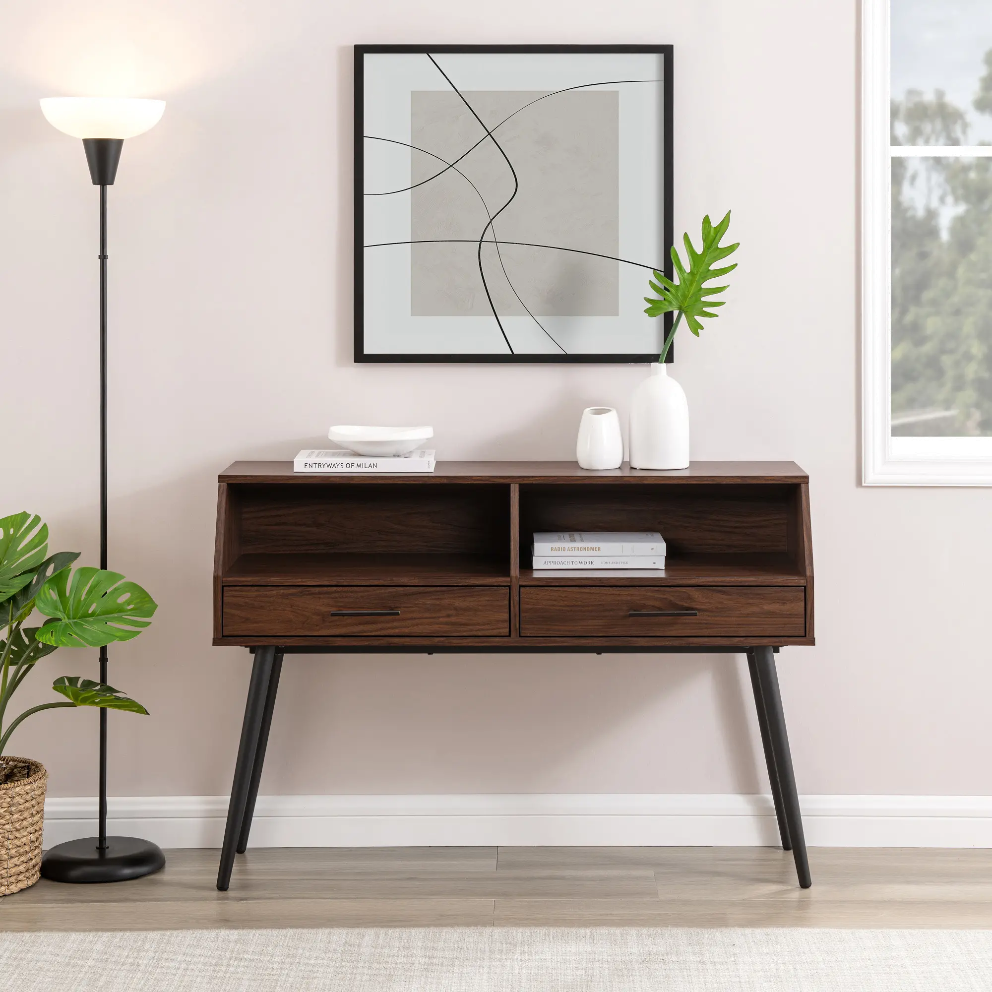 NORL2KDW Nora Dark Walnut Entry Table with Drawers sku NORL2KDW