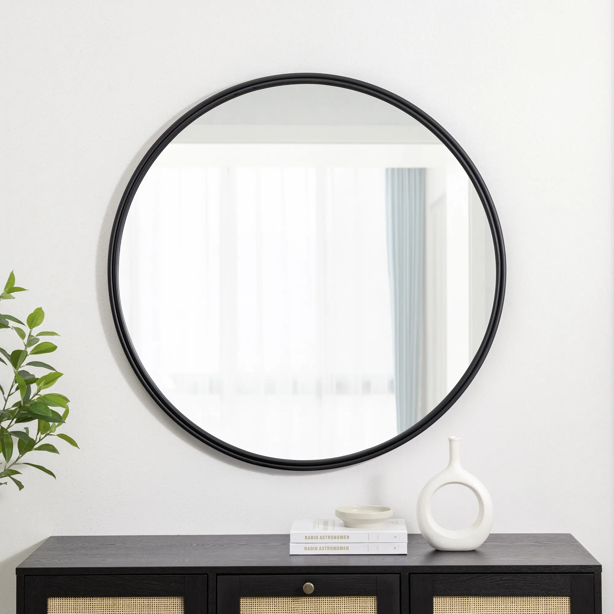 Black 36 Double Ribbed Frame Wall Mirror