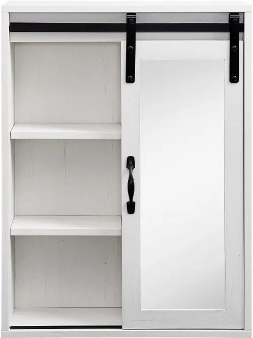 Bathroom Wall-Mounted Medicine Cabinet Organizer with Sliding Barn Door-White