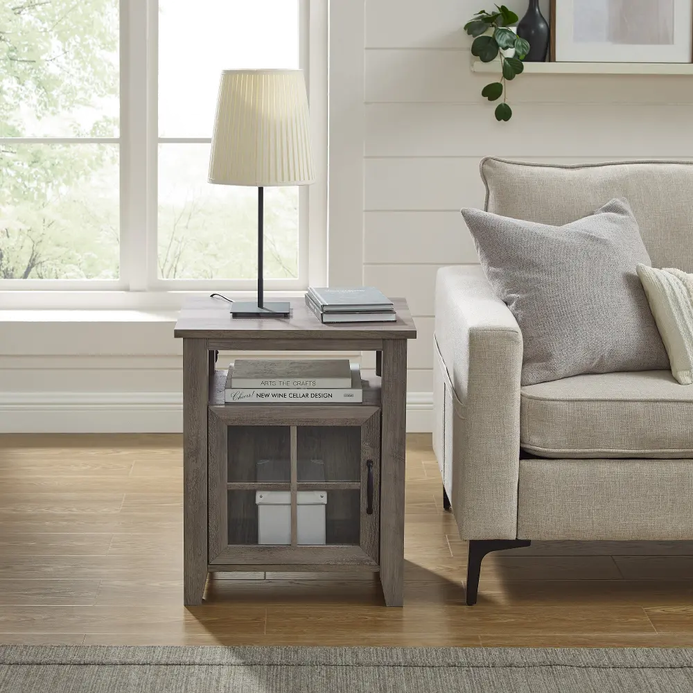 SSTGDGW Simplicity Gray Wash Side Table with Glass Door-1