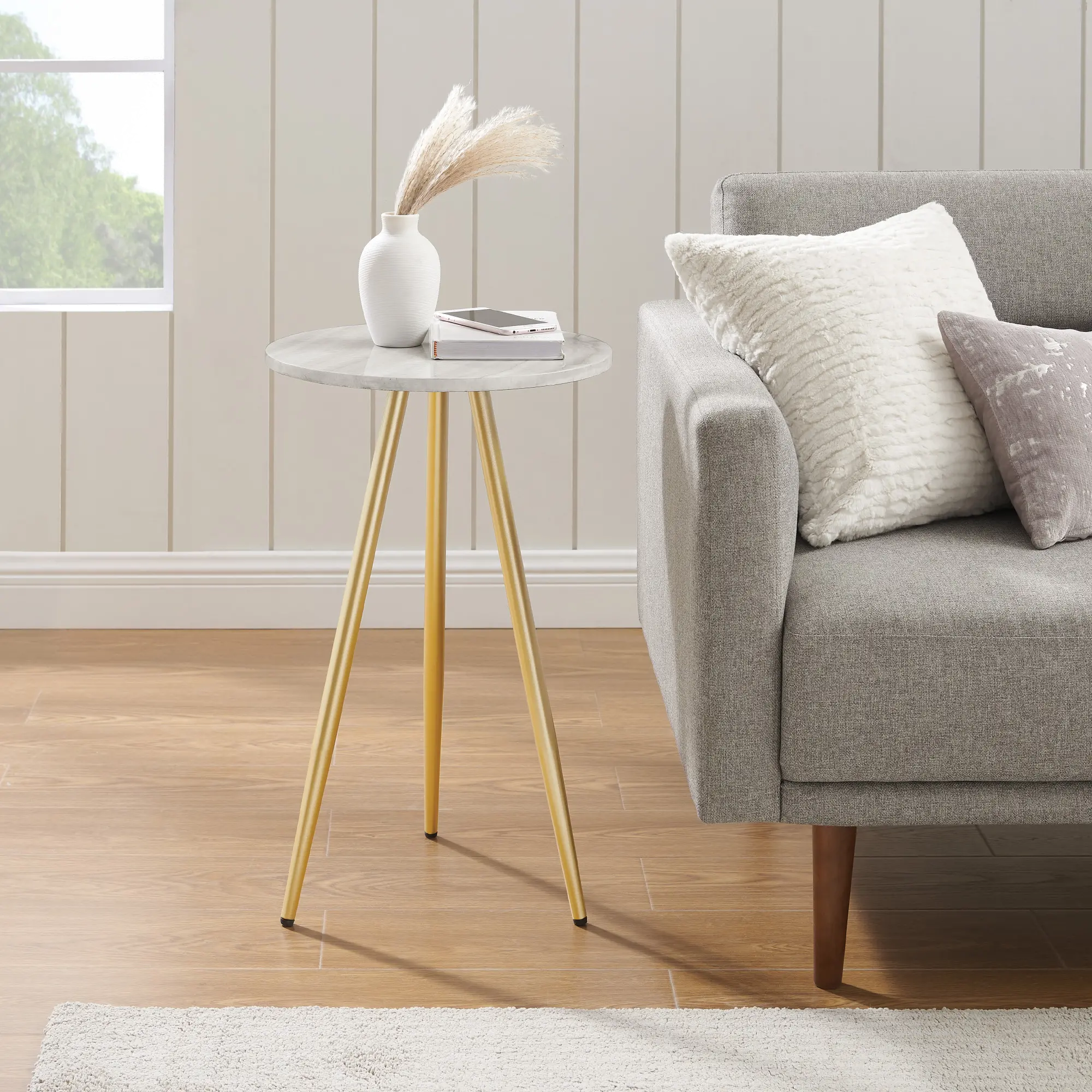 Tilly Gray Marble & Gold Round Side Table