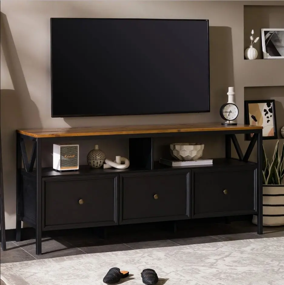 Natalee 60 Distressed Black & Oak 3-Drawer TV Stand