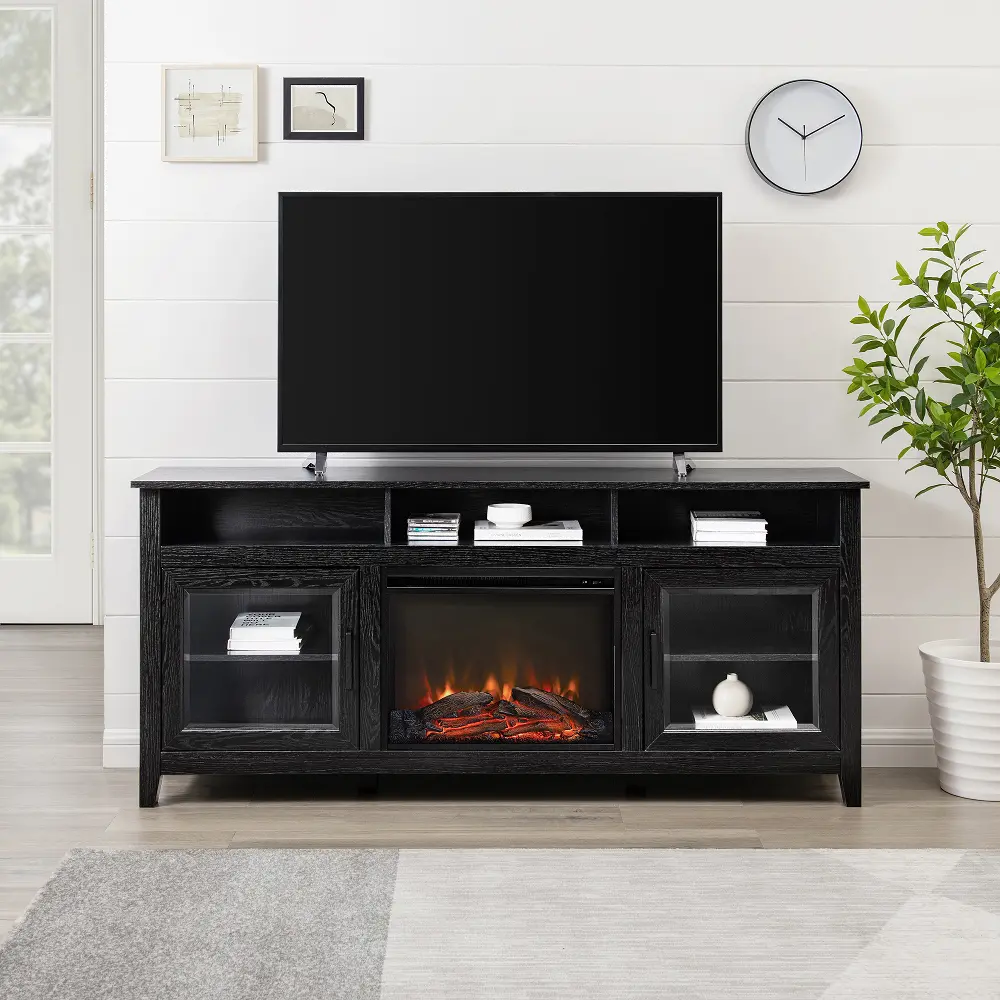 WASF6FBL Wasatch 70  Black Fireplace TV Stand-1