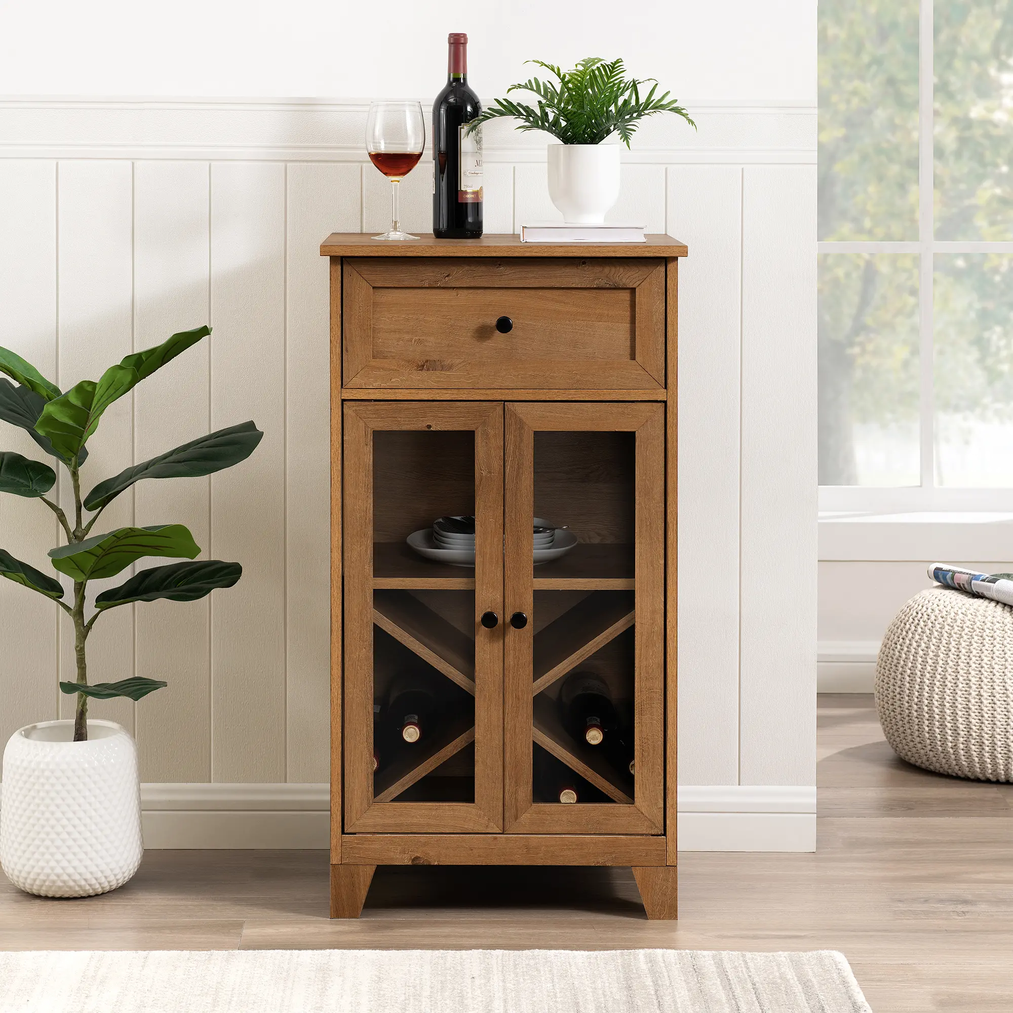 Wiley English Oak Two-Door Bar Cabinet