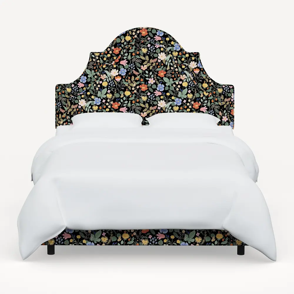 182BEDRPCSTFLBLKLCB Rifle Paper Co. Marion Strawberry Fields Black Queen Bed-1