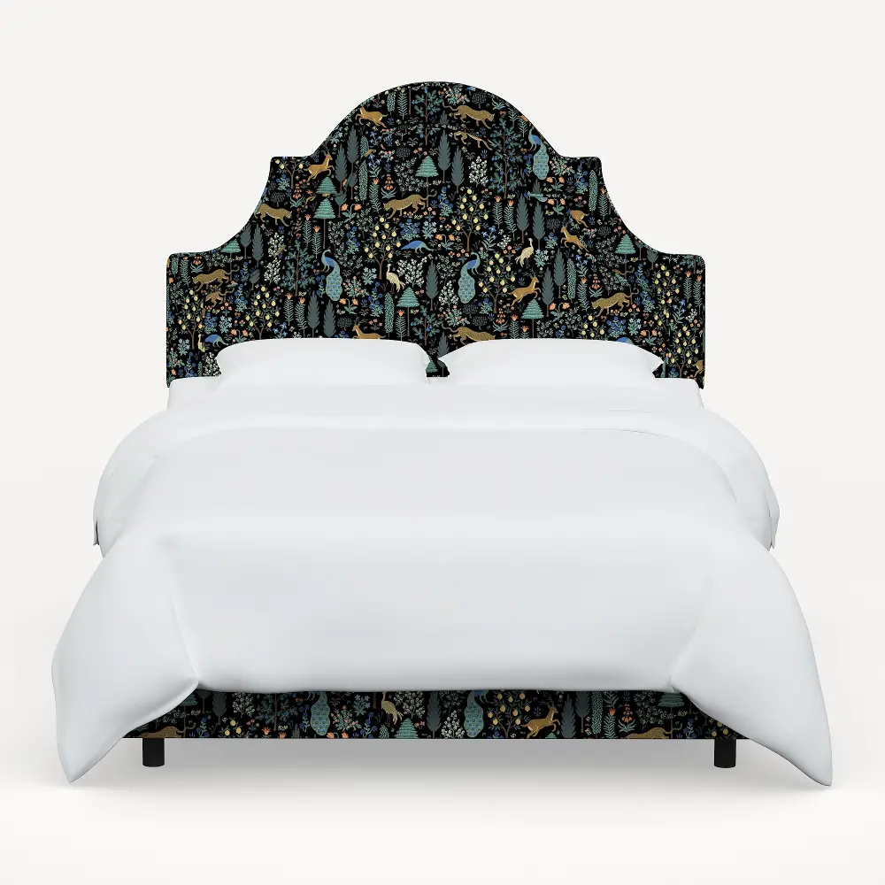 182BEDRPCMNBLKLCB Rifle Paper Co Marion Menagerie Black Queen Bed-1