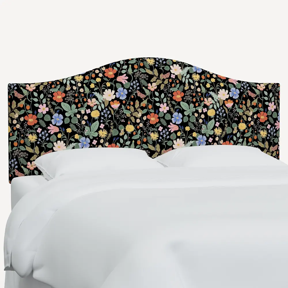 910TRPCSTFLBLKLCB Rifle Paper Co Mayfair Black Strawberry Fields Twin Headboard-1