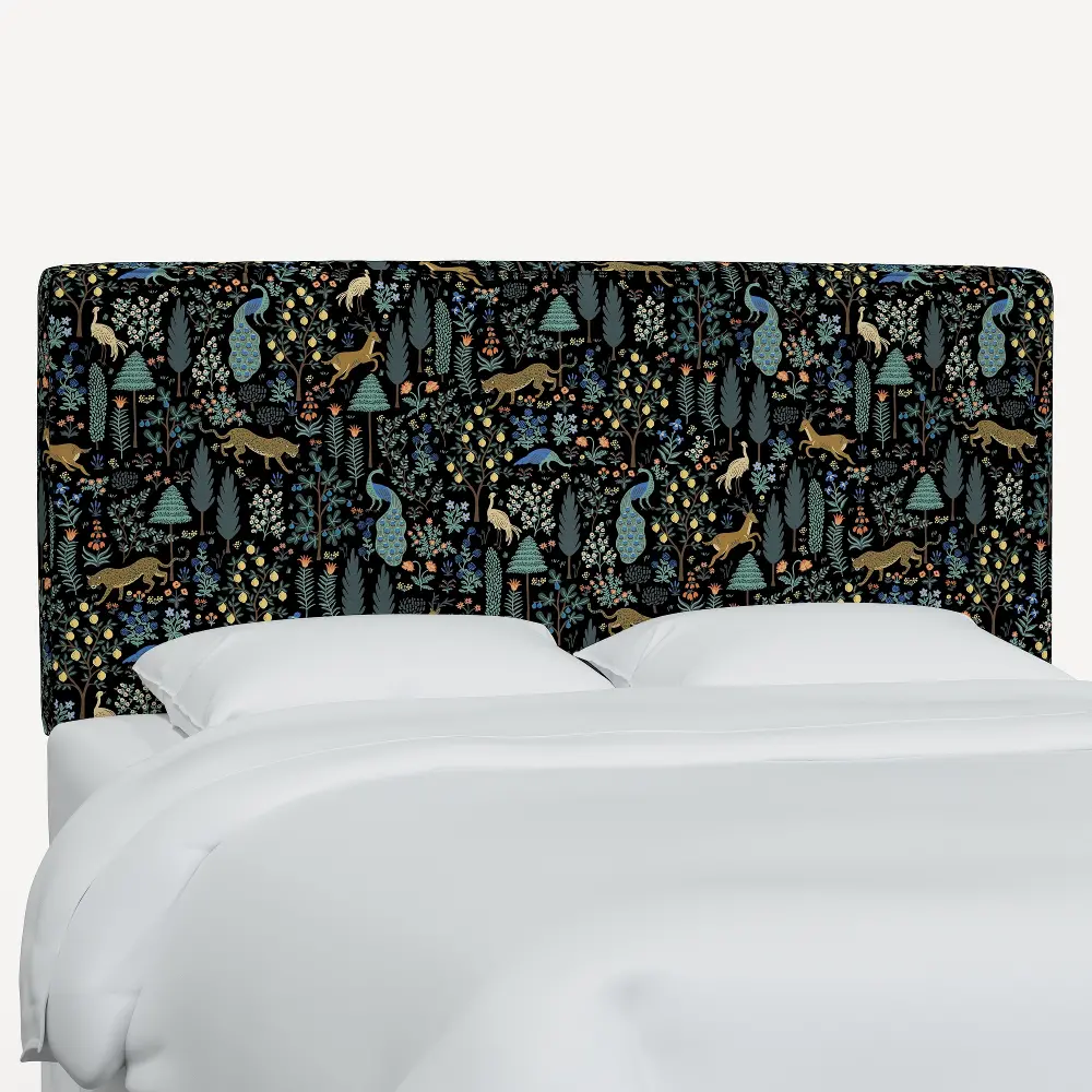 482QRPCMNBLKLCB Rifle Paper Co Elly Menagerie Black Queen Headboard-1