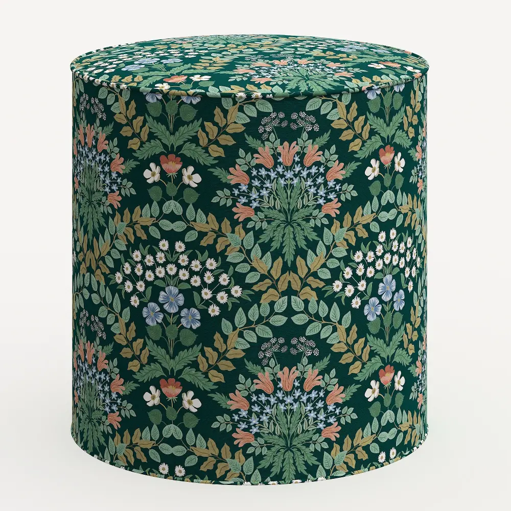 90-2RPCBREMRLCB Rifle Paper Co. Billie Bramble Emerald Round Ottoman-1