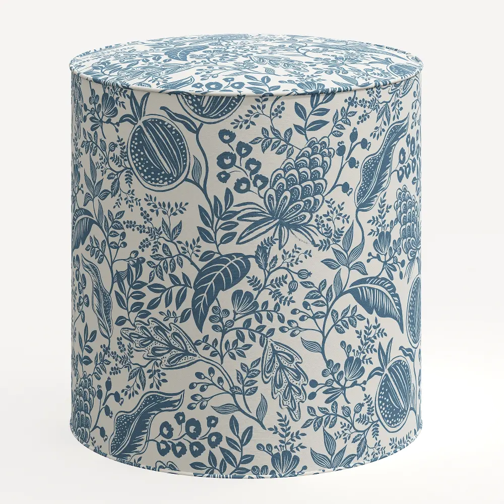 90-2RPCPMBLULCB Rifle Paper Co. Billie Blue Pomegranate Round Ottoman-1