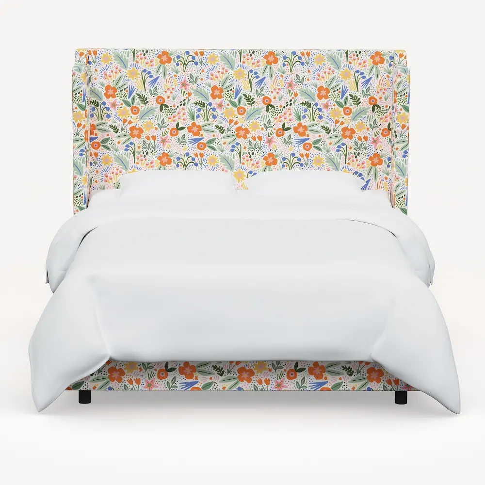 970BEDRPCMRMLTLCB Rifle Paper Co Hawthorne Multicolor Floral Twin Wingback Bed-1