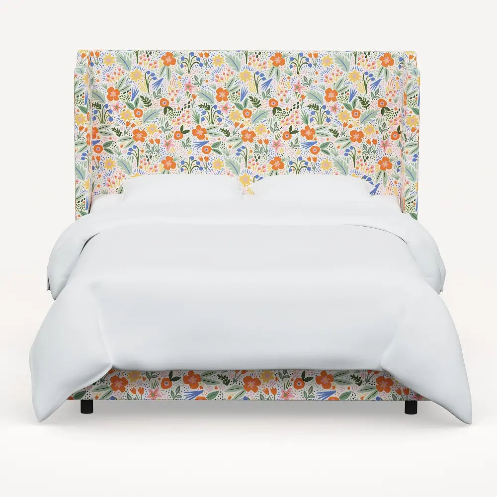 972BEDRPCMRMLTLCB Rifle Paper Co Hawthorne Multicolor Floral Queen Wingback Bed-1