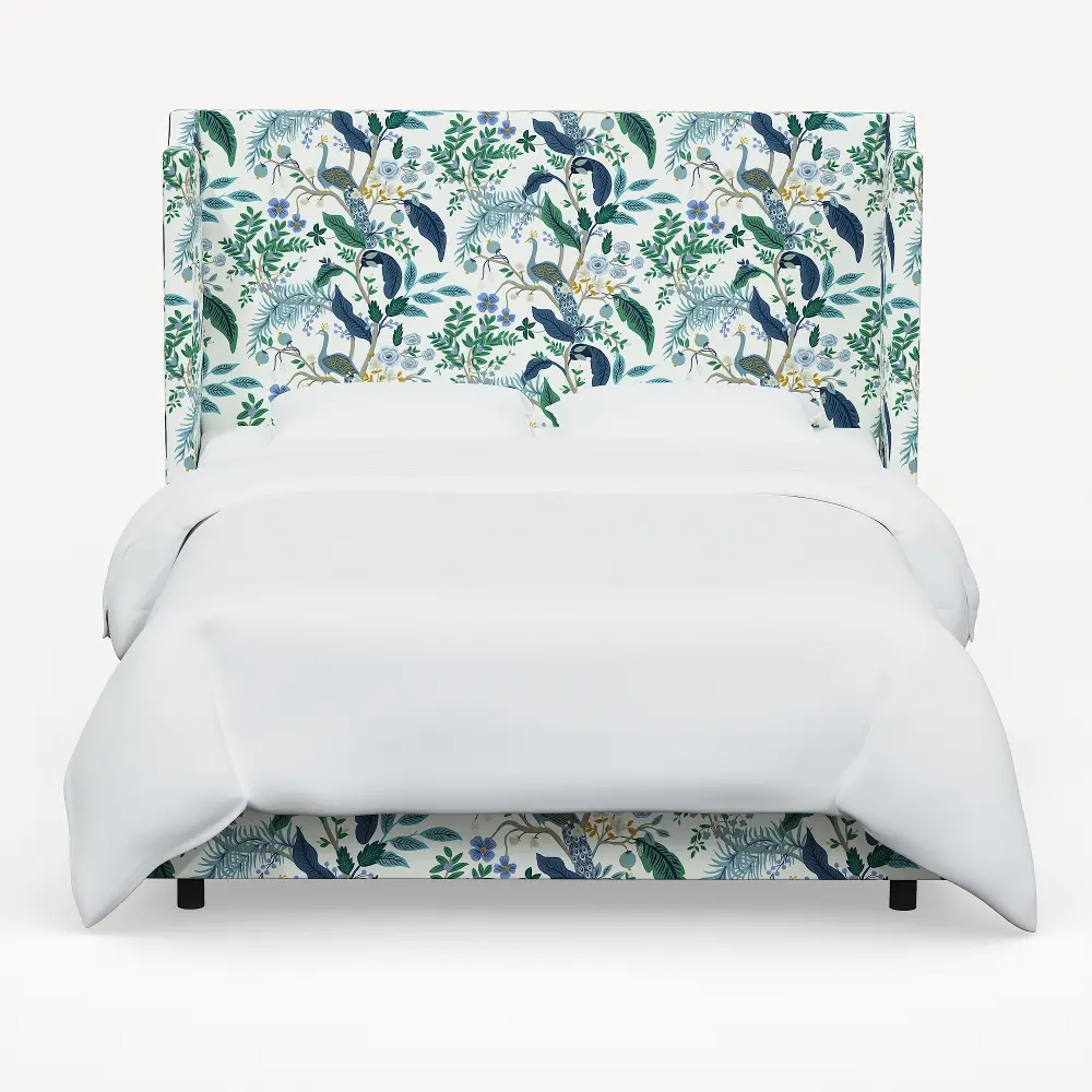 970BEDRPCPCBLWHLCB Rifle Paper Co Hawthorne Blue Peacock Twin Wingback Bed-1