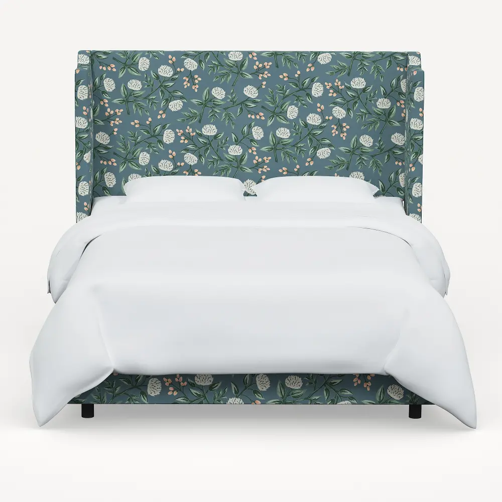 974BEDRPCPNEMRLCB Rifle Paper Co Hawthorne Emerald Peonies Cal-King Wingback Bed-1