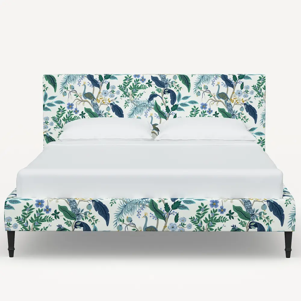 1672FCBEDRPCPCBLWHLCB Rifle Paper Co Elly Blue Peacock Queen Platform Bed-1
