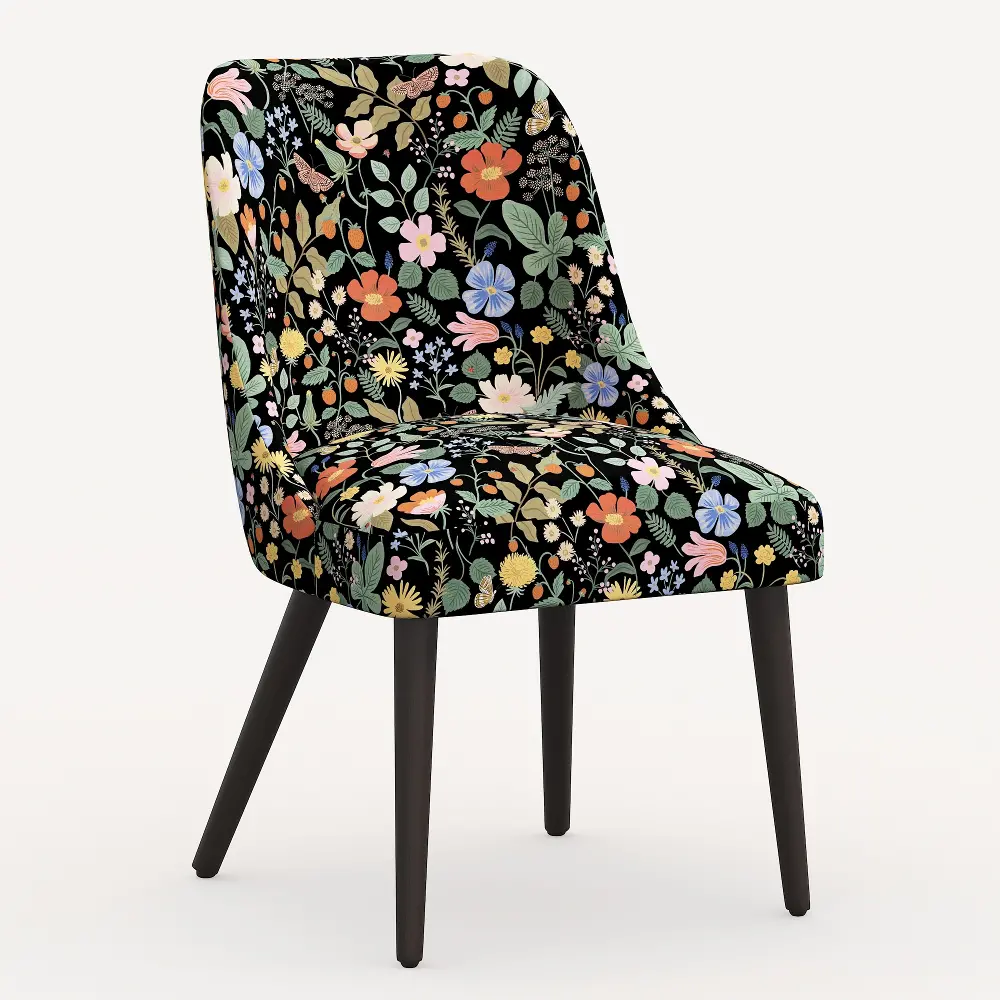 84-6RPCSTFLBLKLCB Rifle Paper Co. Clare Black Strawberry Fields Dining Chair-1