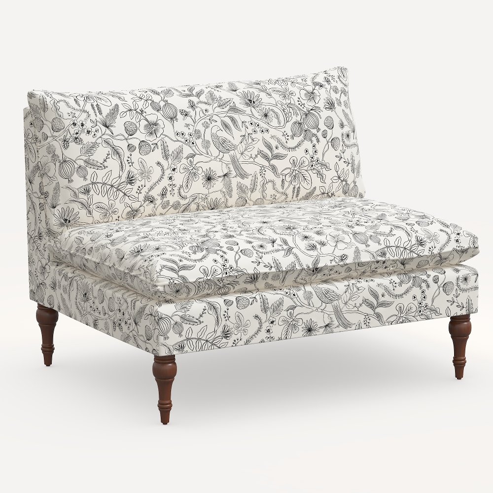 Rifle Paper Co. Louie Aviary Cream & Black Armless Loveseat